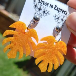 Stainless steel earrings with pumpkin Orange Leaves.