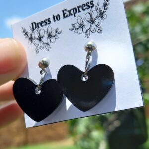 Platinum Plated earrings with black Hearts.